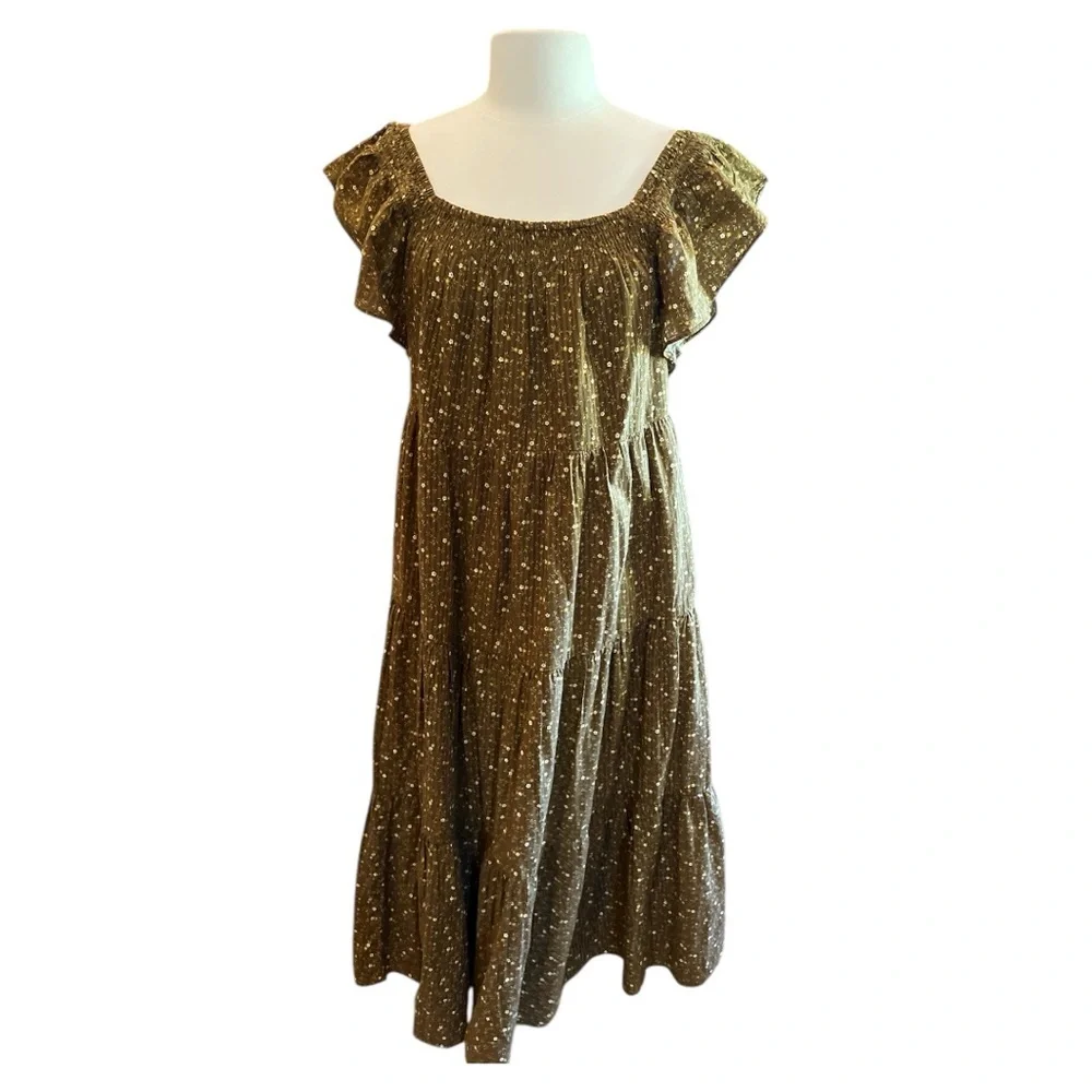 Madewell Ruffle-Sleeve Tiered Midi Dress in Daisy Stitch Size L - Belt included - Picture 12 of 14